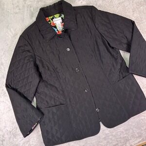 Alfred Dunner Women's Reversible Quilted Floral Jacket 16 Black Colorful Print